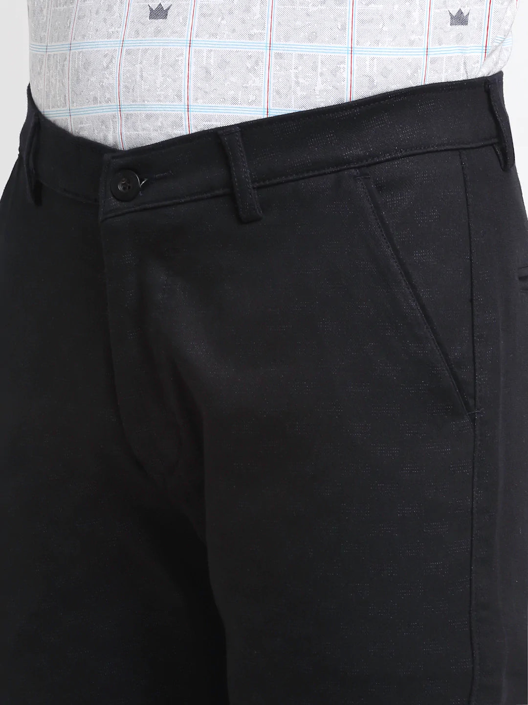 Men Navy Blue Textured Chinos Trousers