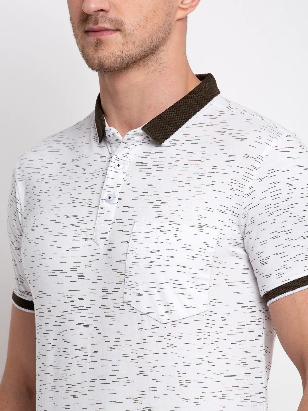 Men White Printed Polo Collar T-shirt