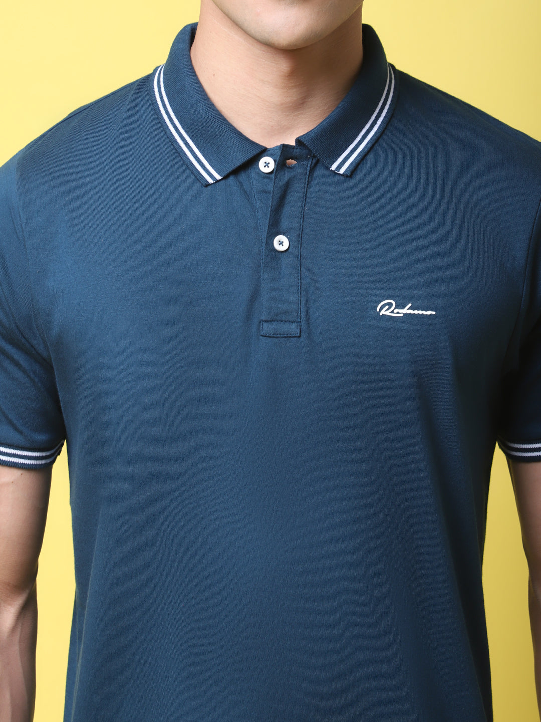 Typography Back Printed Polo Collar Slim Fit Cotton T-shirt