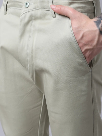 Men Olive Green Slim Fit Solid Chinos Trousers