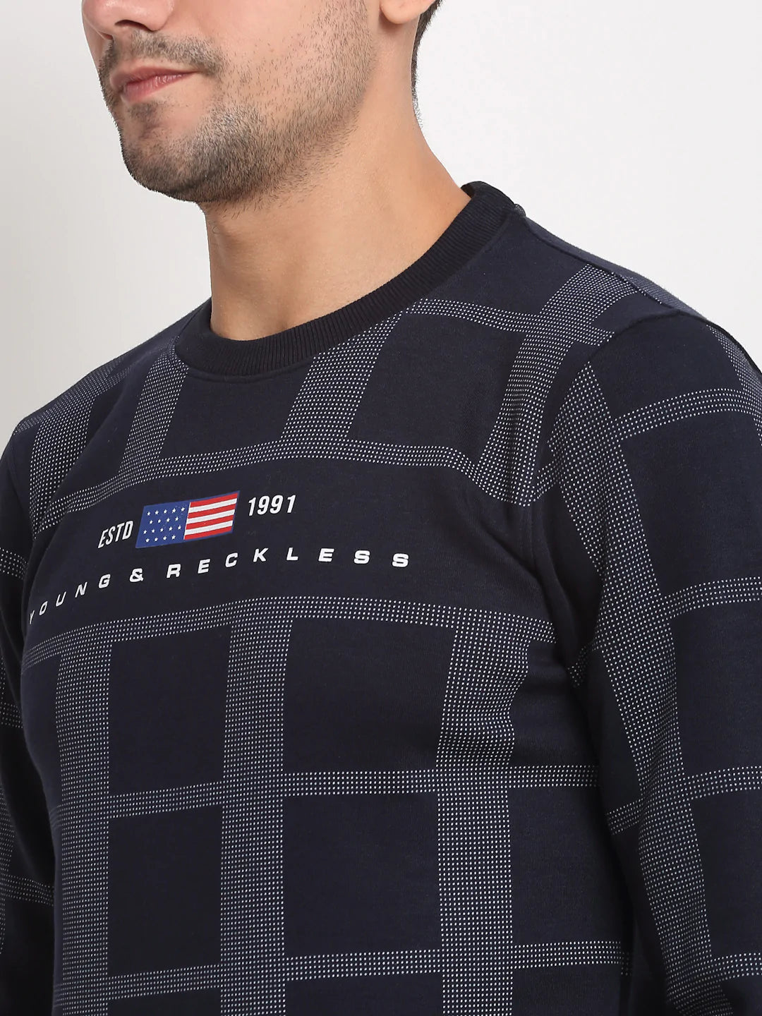 Men Navy Blue Printed Sweatshirt