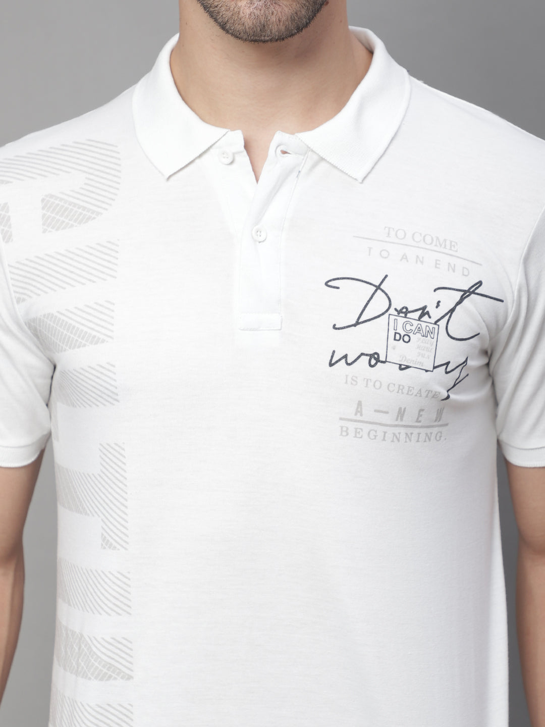 Typography Printed Polo Collar Slim Fit Cotton T-shirt