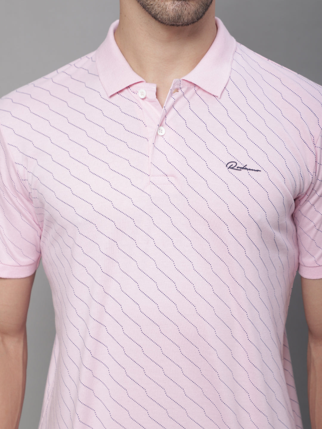 Geometric Printed Polo Collar Cotton Slim Fit T-shirt