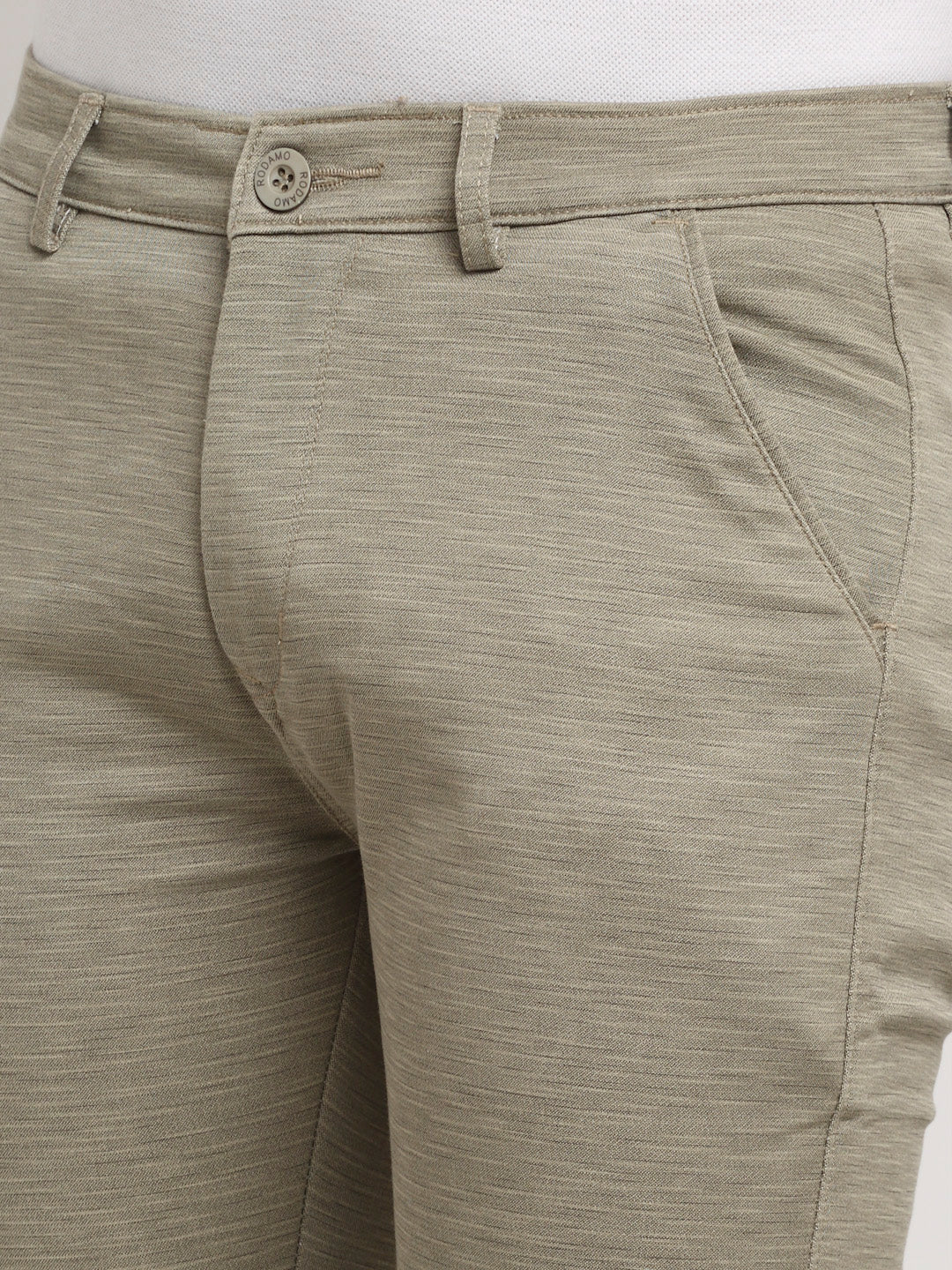Men Khaki Textured Slim Fit Trousers