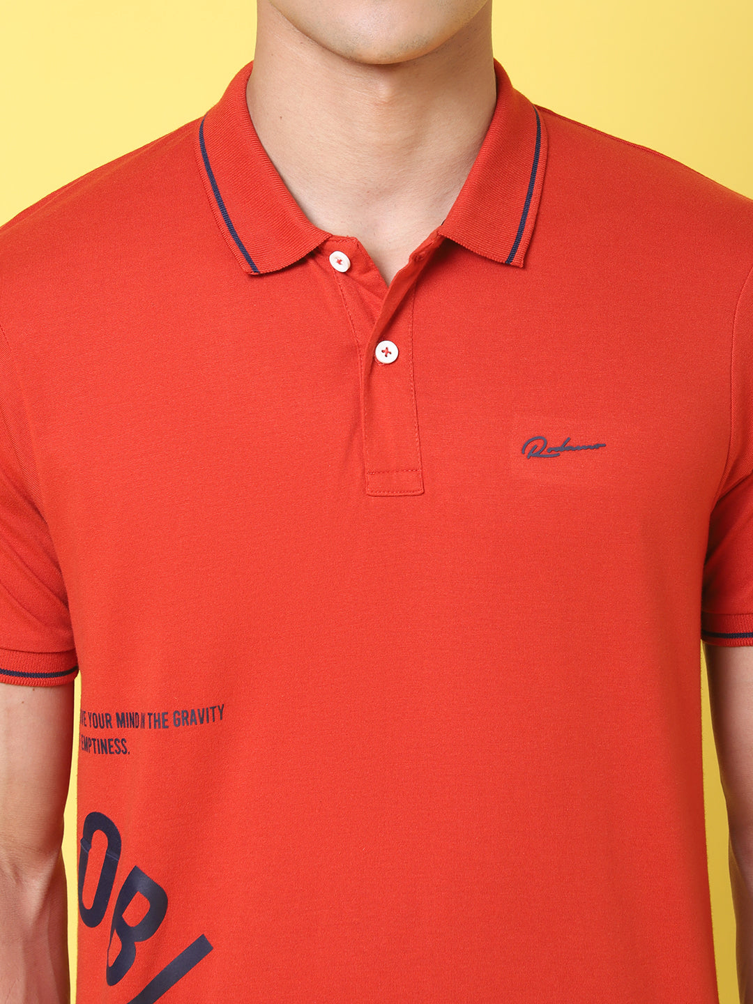 Typography Printed Polo Collar Cotton Slim Fit T-shirt