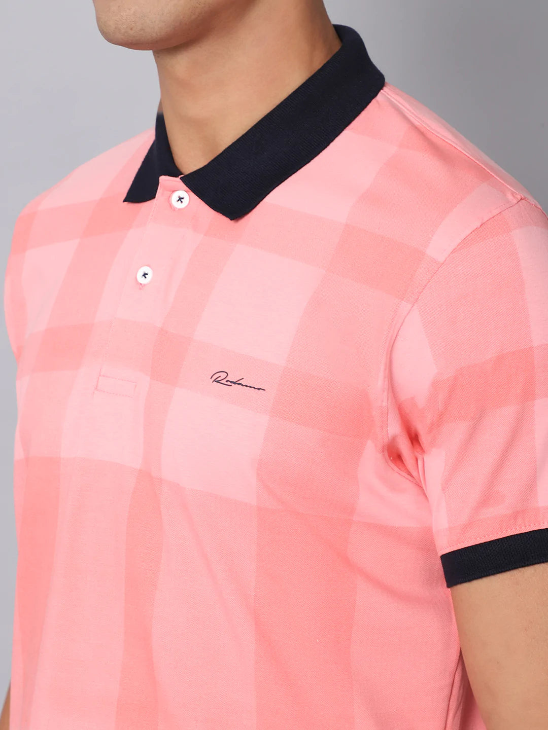 Men Pink  impatiens pink Checked Polo Collar Slim Fit T-shirt