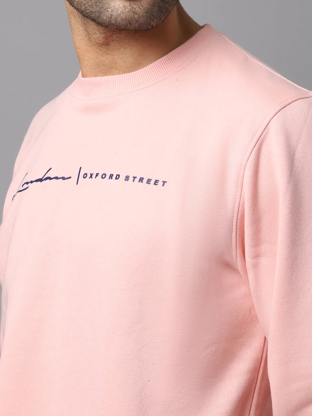 Men Peach-Coloured Solid Sweatshirt