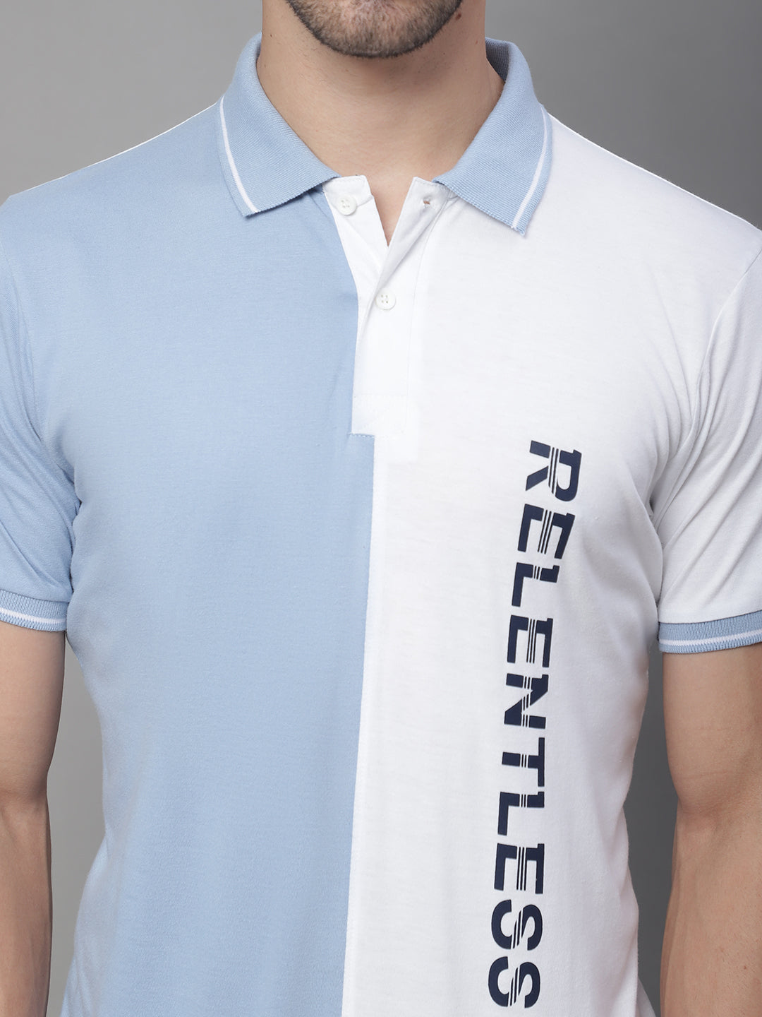 Colourblocked Polo Collar Cotton Slim Fit T-shirt