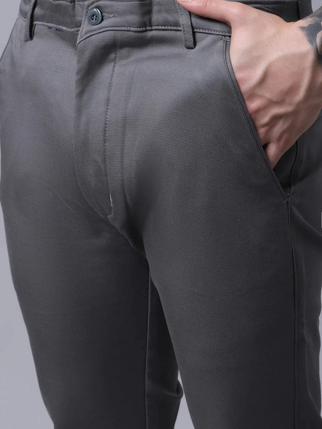 Men Grey Slim Fit Trousers