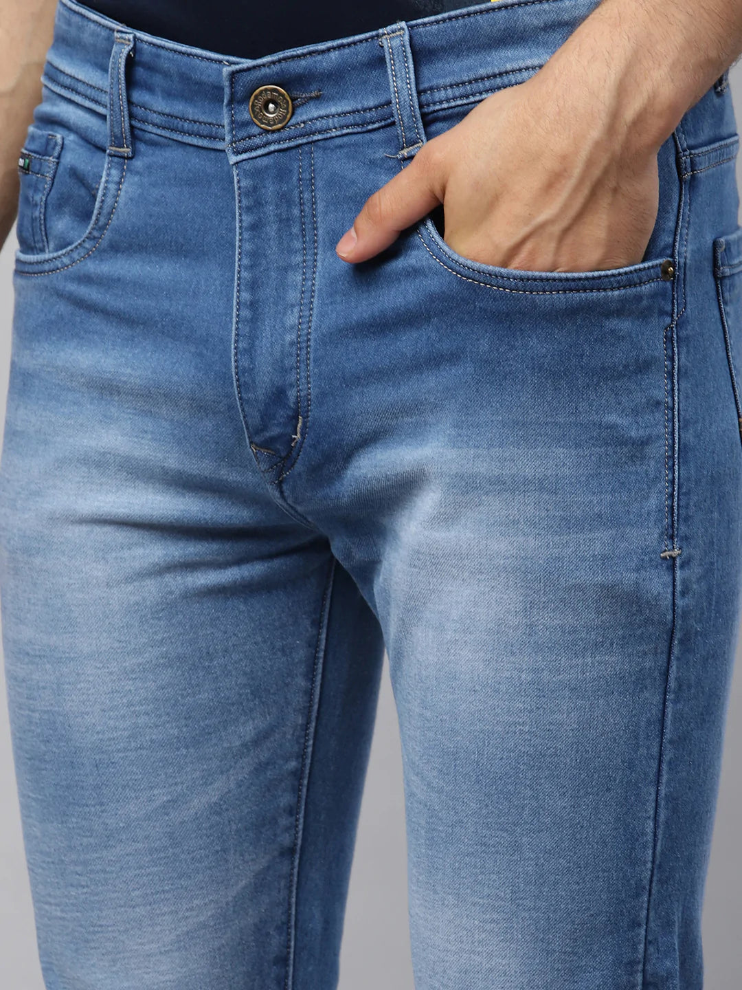 Men Blue Slim Fit Low Distress Heavy Fade Stretchable Jeans