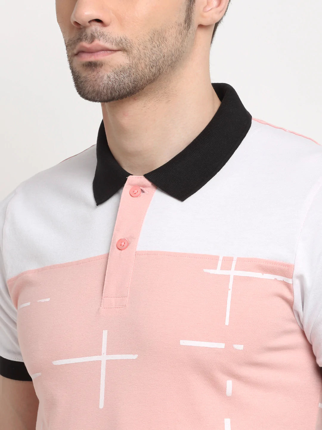 Men Pink Striped Polo Collar Slim Fit T-shirt