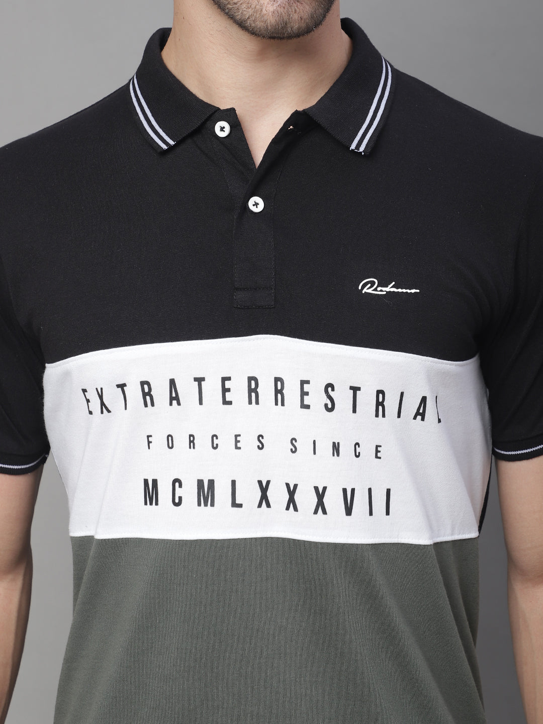 Colourblocked Polo Collar Cotton Slim Fit T-shirt