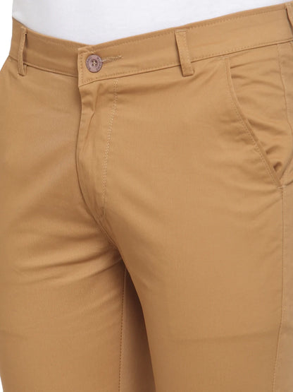 Men Brown Slim Fit Solid Regular Trousers