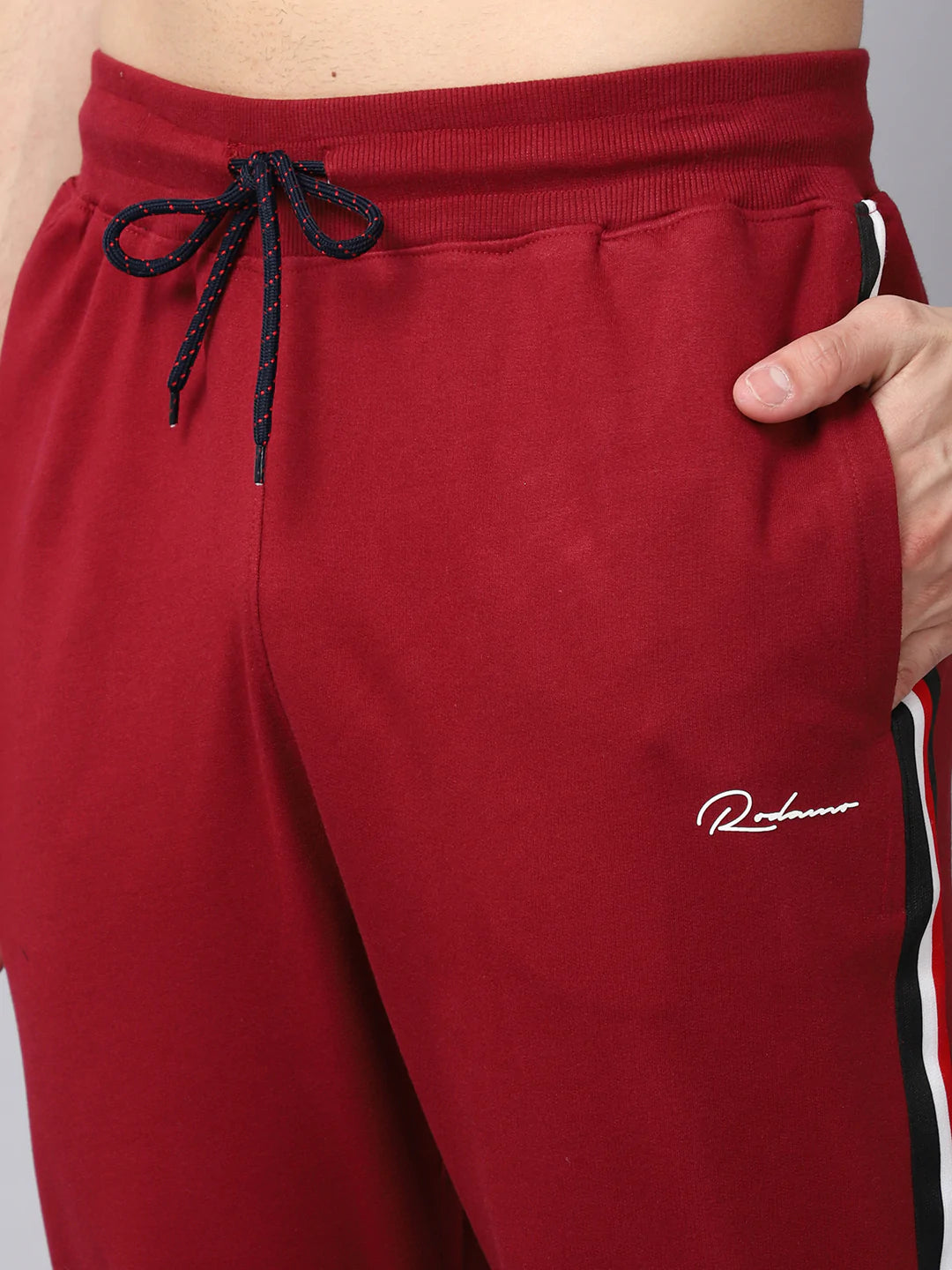 Men Maroon Striped Slim-Fit Cotton Trackpants