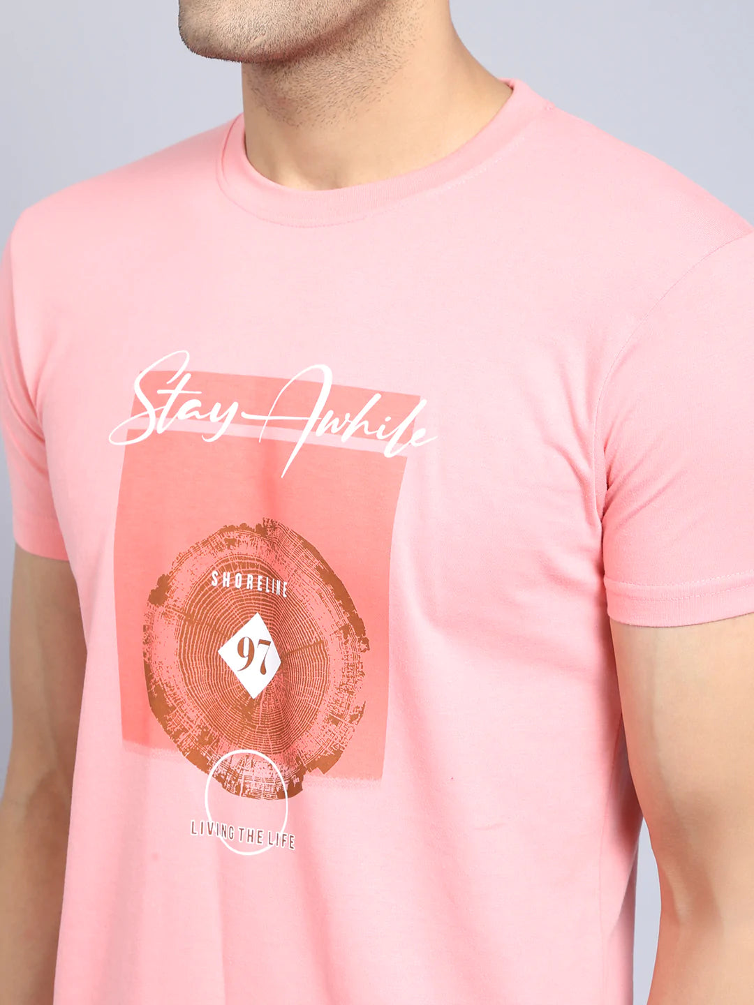 Men Pink Printed Slim Fit Cotton T-shirt