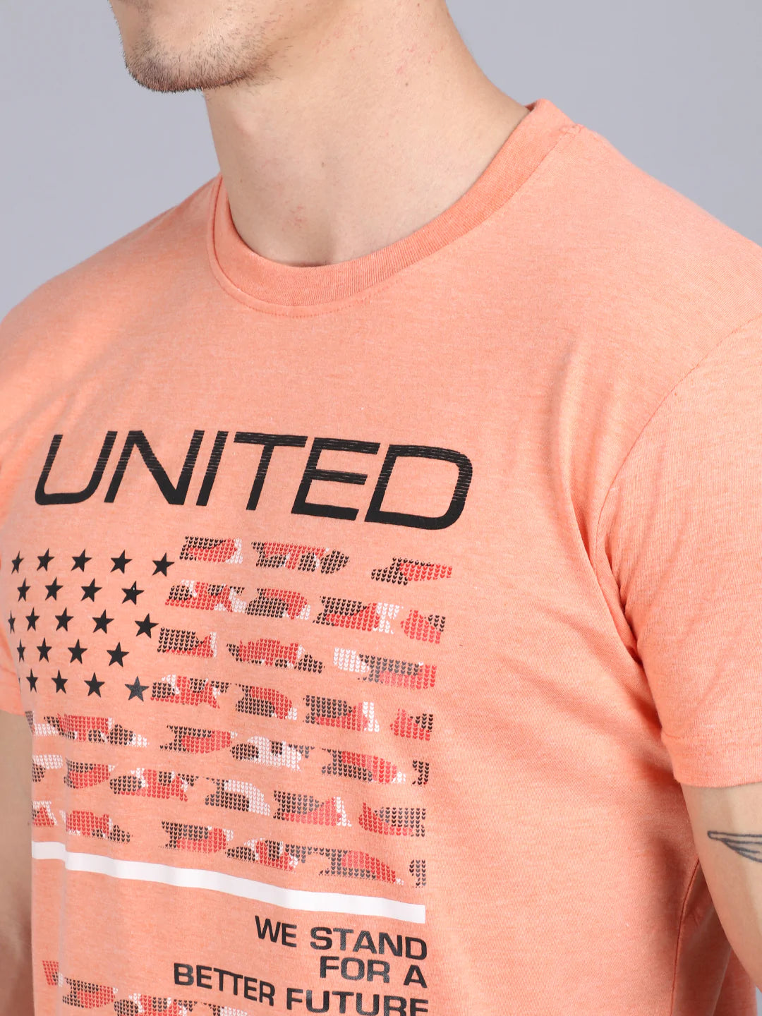 Men Orange Typography Printed Slim Fit T-shirt