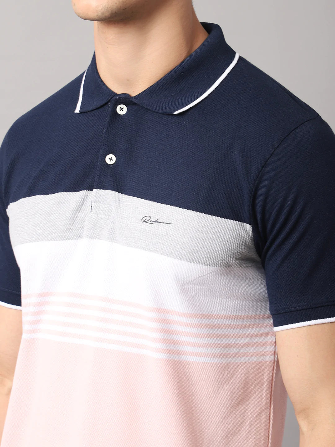 Men Multicoloured Colourblocked Polo Collar Slim Fit T-shirt