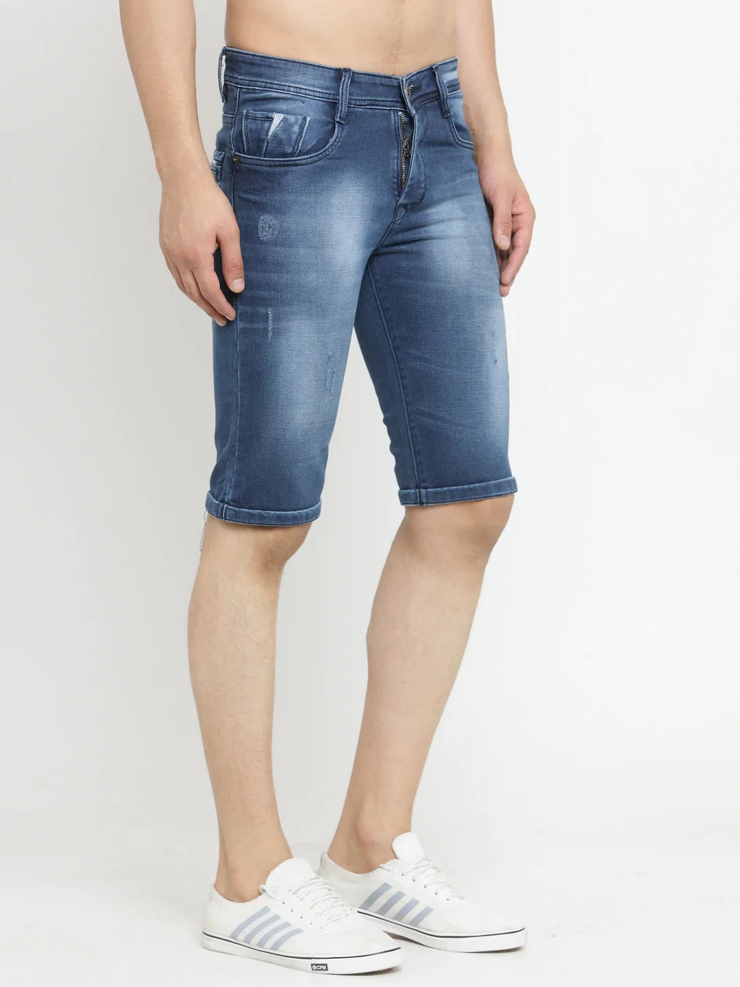 Men Blue Washed Slim Fit Denim Shorts