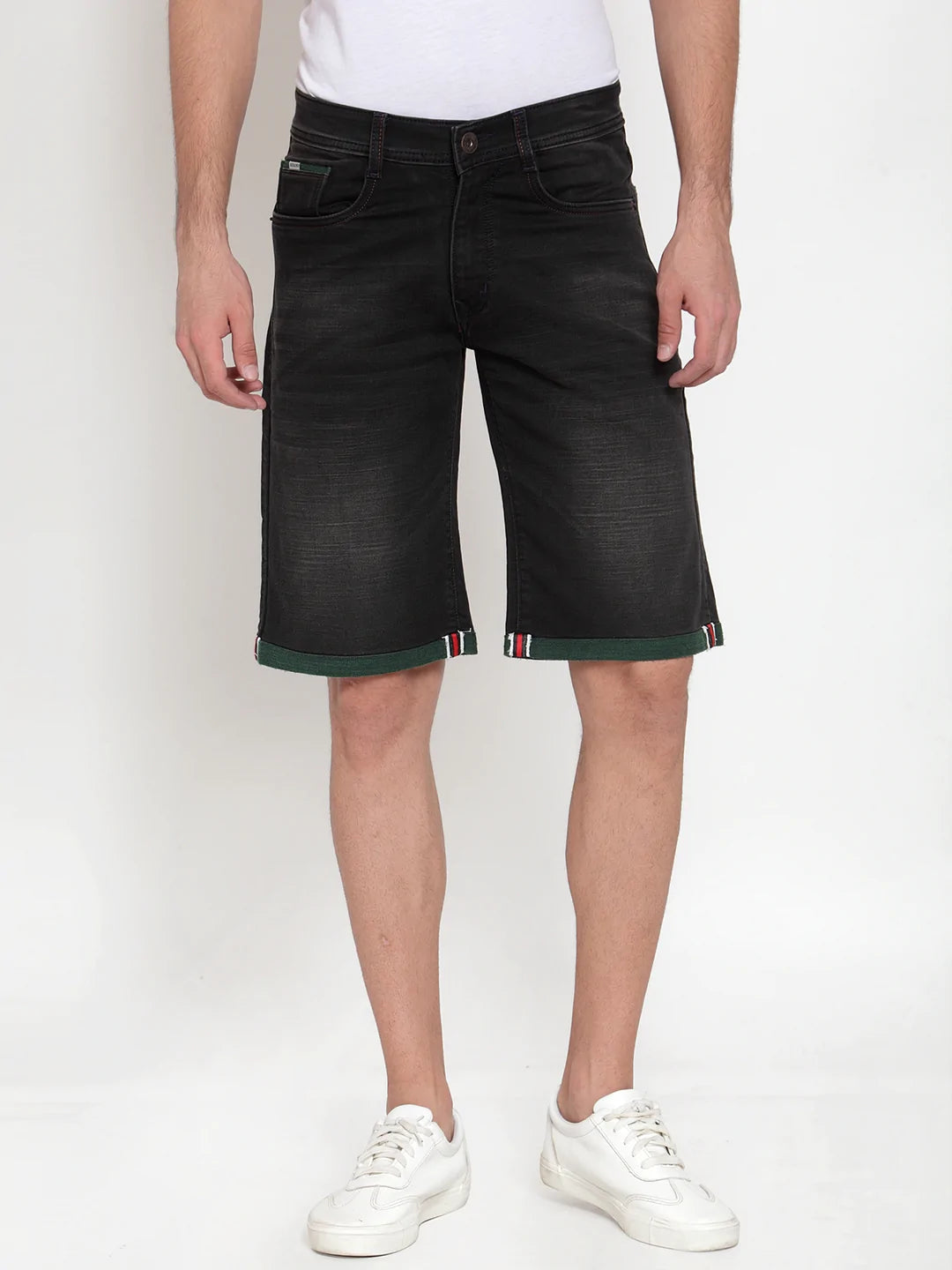 Men Black Washed Slim Fit Denim Shorts