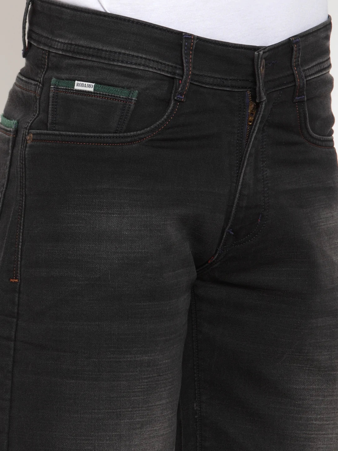Men Black Washed Slim Fit Denim Shorts