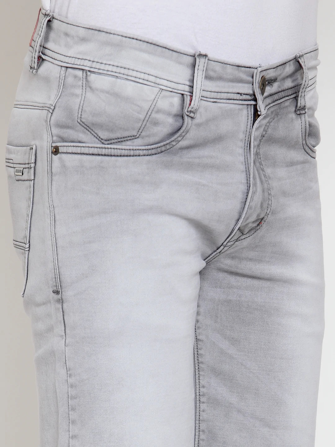 Men Grey Washed Slim Fit Denim Shorts