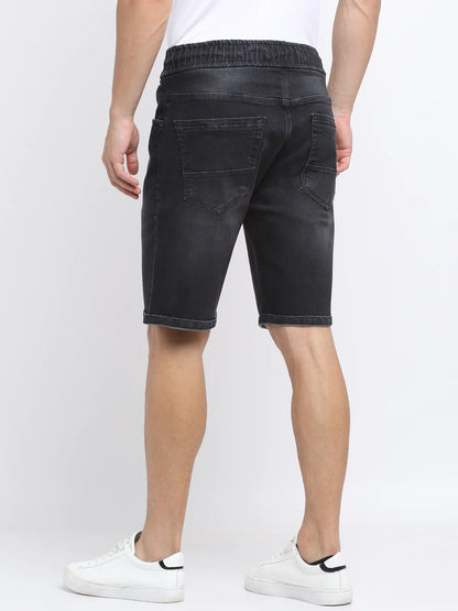 Men Black Washed Regular Fit Denim Shorts