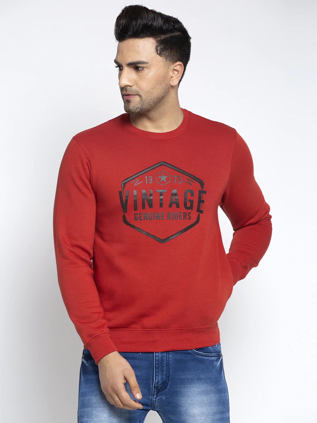 Men Red Printed Sweatshirt