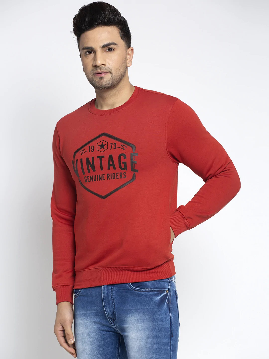 Men Red Printed Sweatshirt