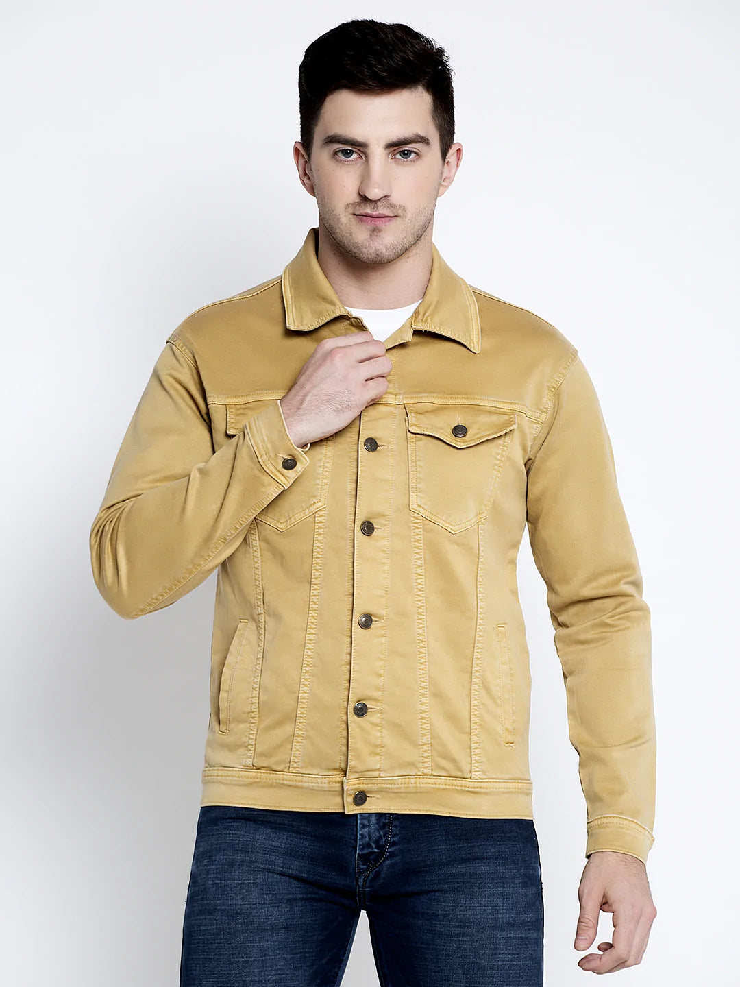 Men Tan Denim Jackets - Main Image