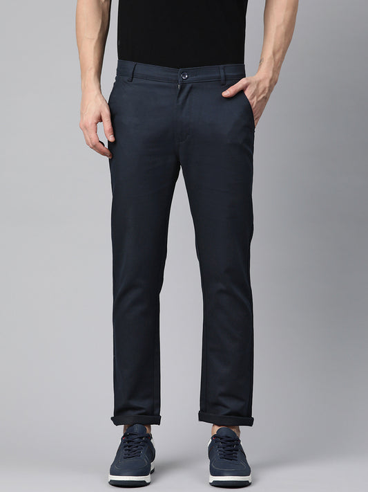 Men Navy Blue Slim Fit Trousers