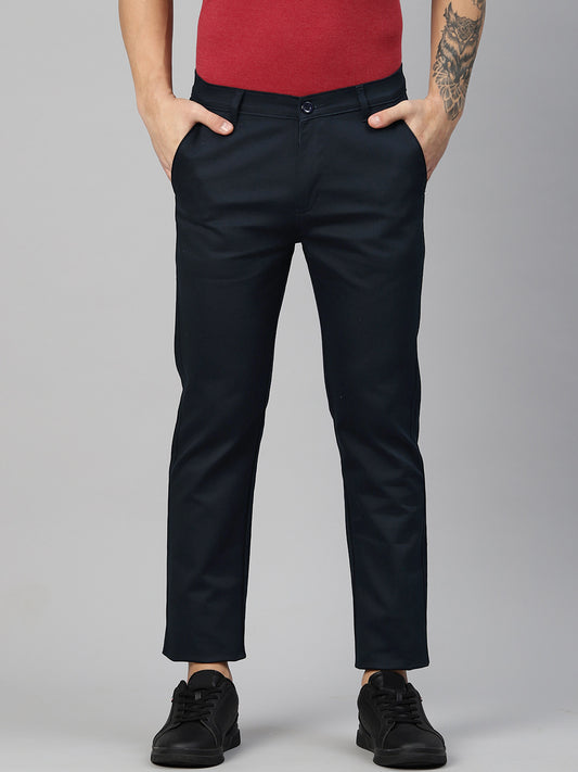 Men Navy Blue Slim Fit Trousers