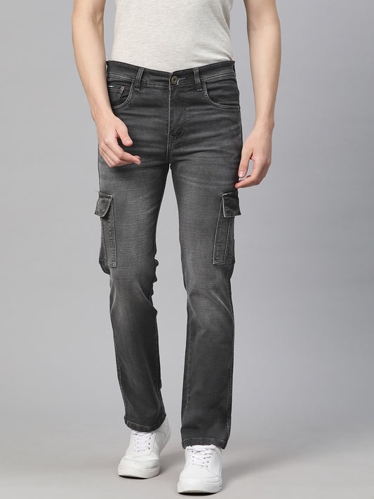 Men Grey Relaxed Fit Stretchable Cargo Jeans