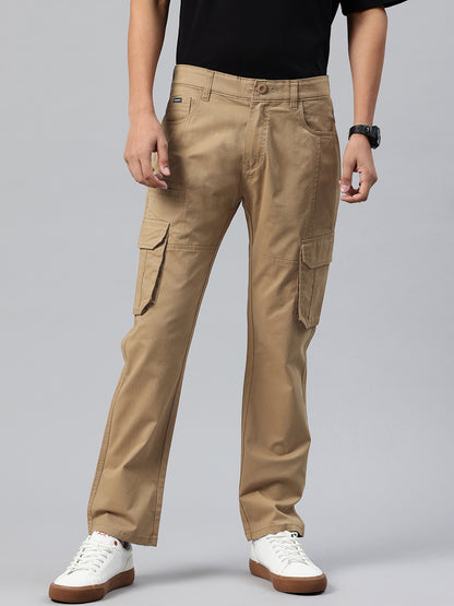 Men Khaki Relaxed Fit Stretchable Cargo Trousers