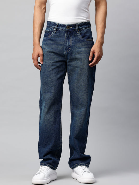 Men Blue Straight Fit Pure Cotton Jeans