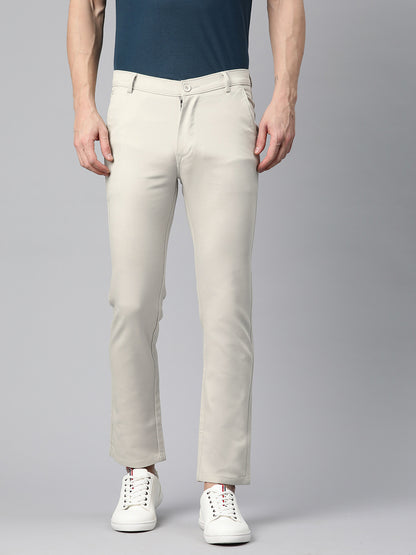 Men Cream Slim Fit Trousers