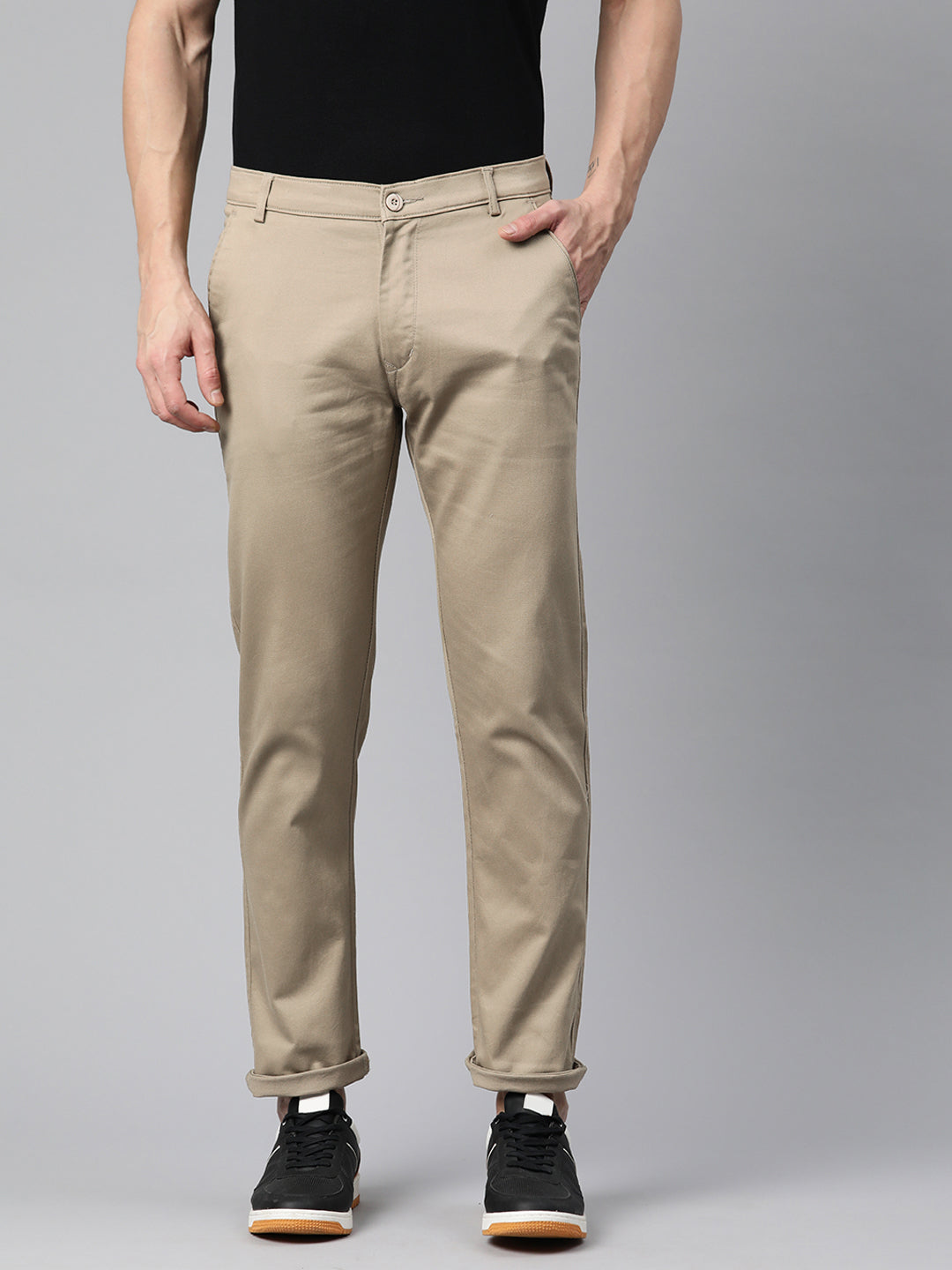 Men Khaki Slim Fit Trousers