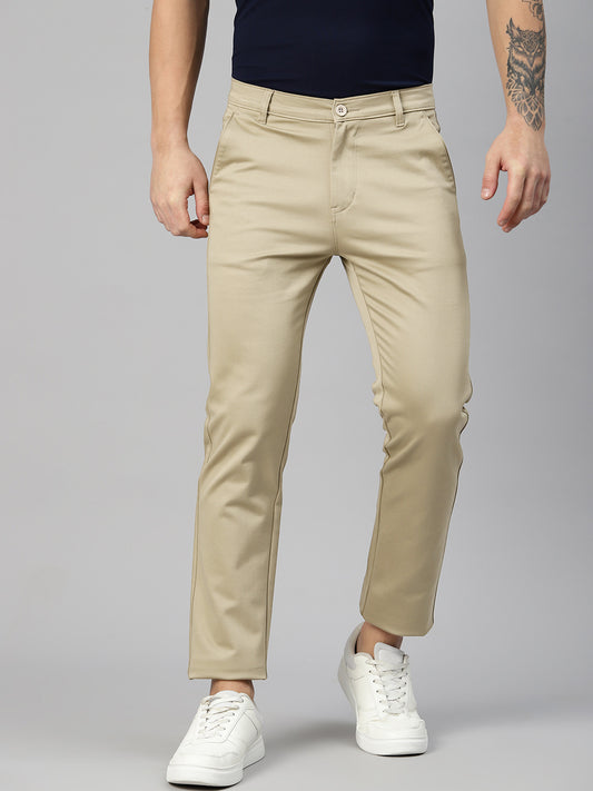 Men Khaki Slim Fit Trousers