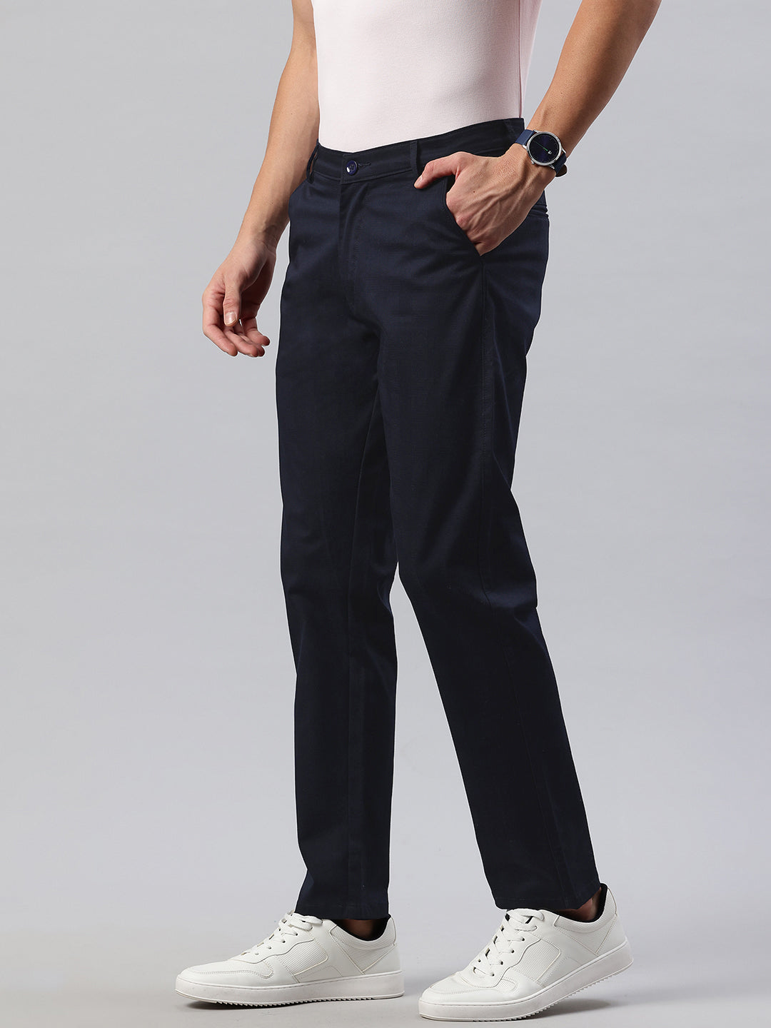 Men Navy Blue Relaxed Fit Checkered Trousers