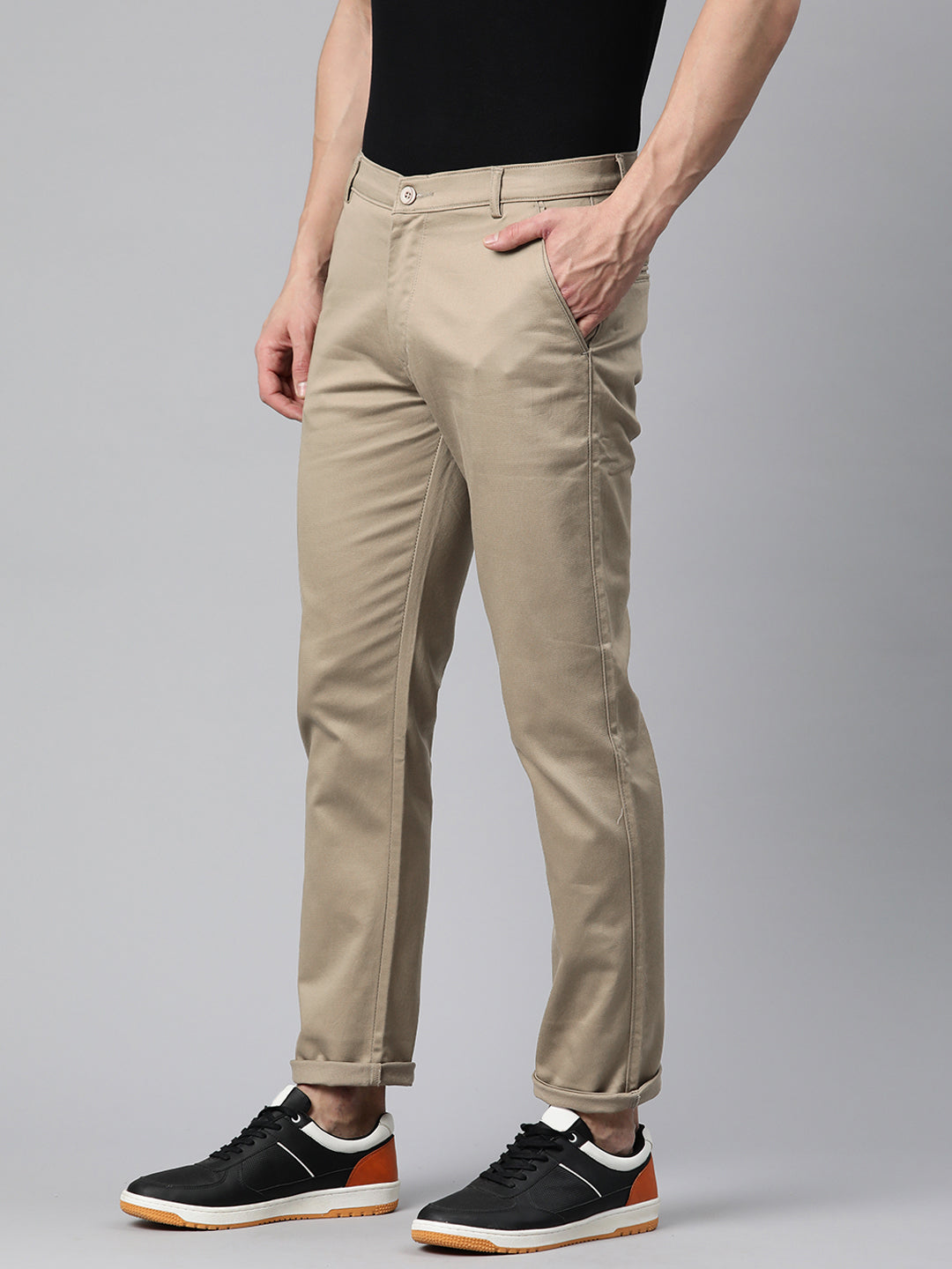 Men Khaki Slim Fit Trousers