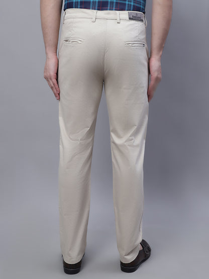 Men Beige Slim Fit Self Design Trousers