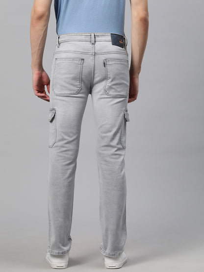 Men Grey Relaxed Fit Stretchable Cargo Jeans