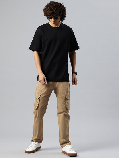 Men Khaki Relaxed Fit Stretchable Cargo Trousers
