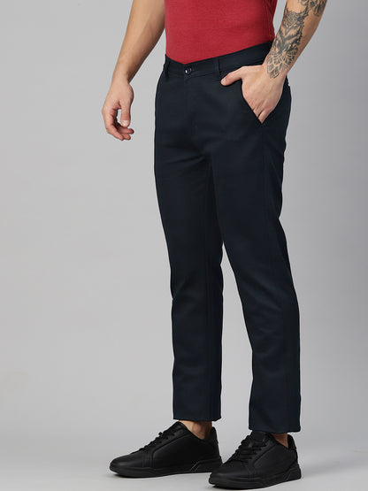 Men Navy Blue Slim Fit Trousers