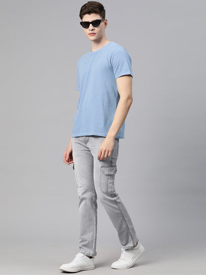 Men Grey Relaxed Fit Stretchable Cargo Jeans