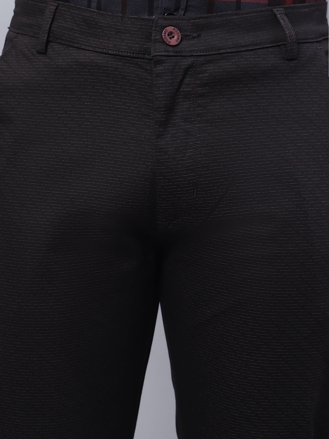 Men Brown Slim Fit Self Design Trousers