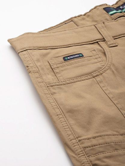 Men Khaki Relaxed Fit Stretchable Cargo Trousers