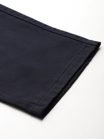 Men Navy Blue Relaxed Fit Checkered Trousers
