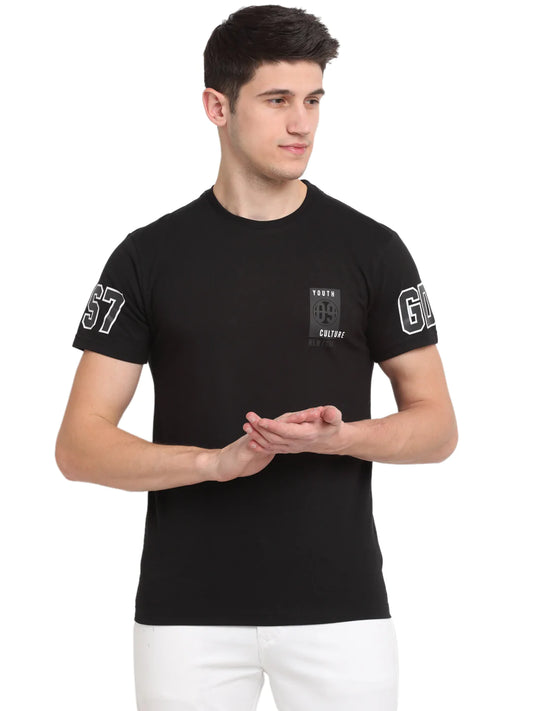 Men Black Typography Printed Slim Fit T-shirt