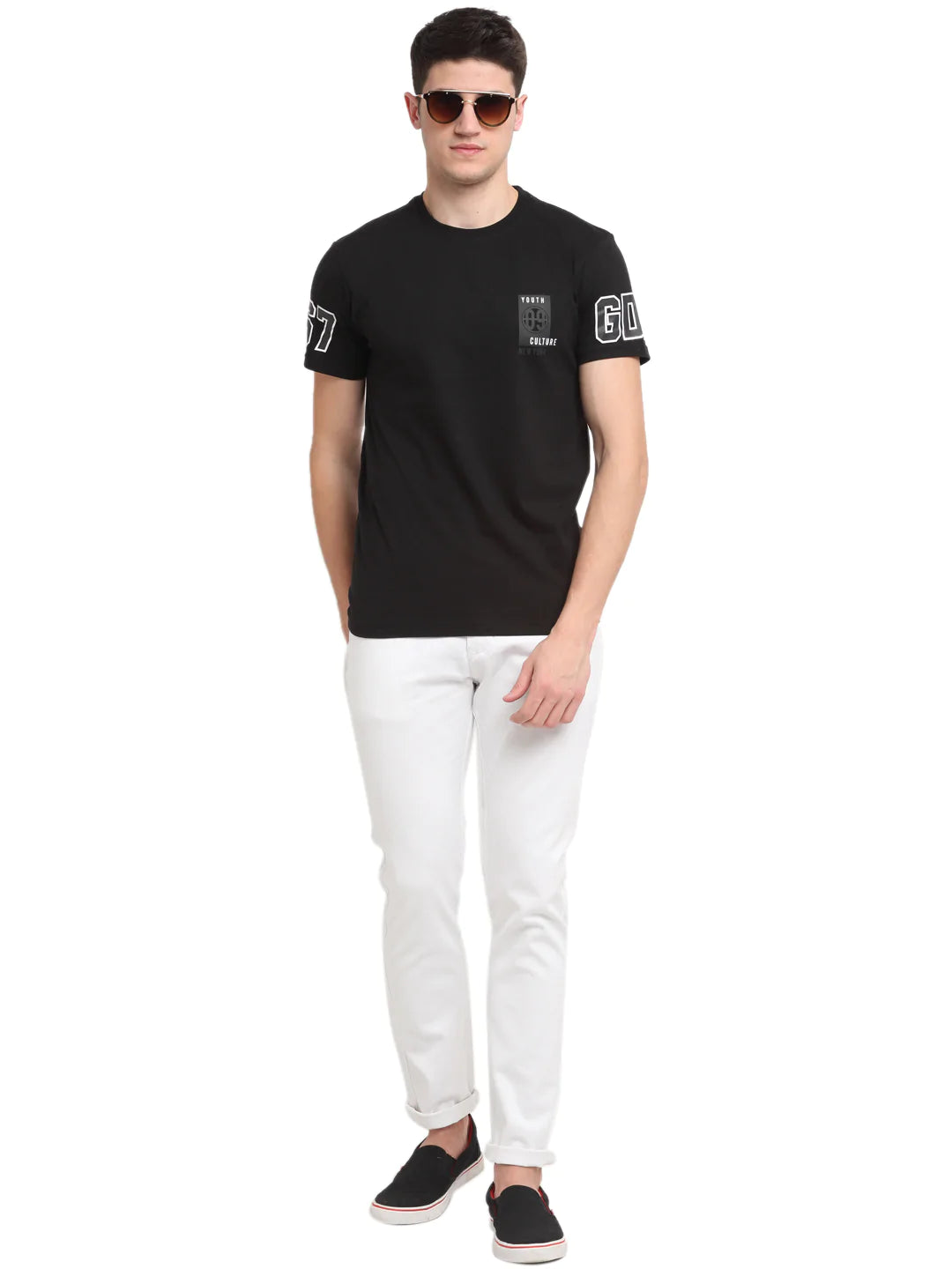 Men Black Typography Printed Slim Fit T-shirt