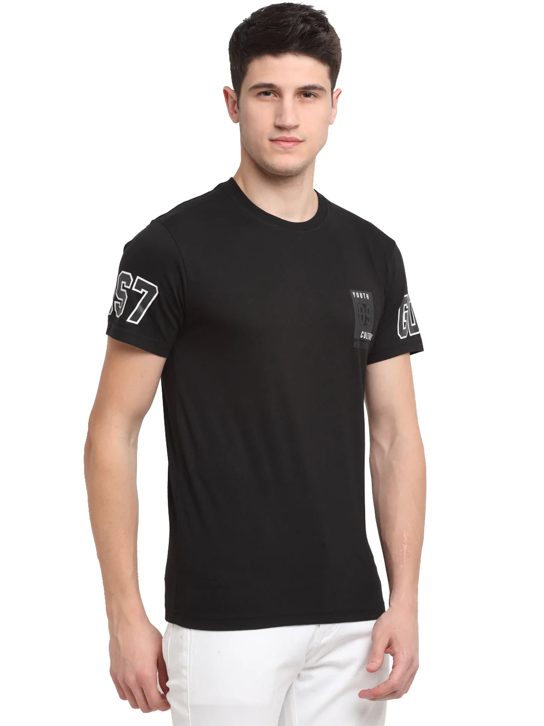 Men Black Typography Printed Slim Fit T-shirt